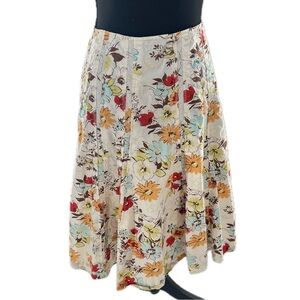 CAbi Palapa Floral Panels Swing Cotton Midi Skirt A-Line Size 8